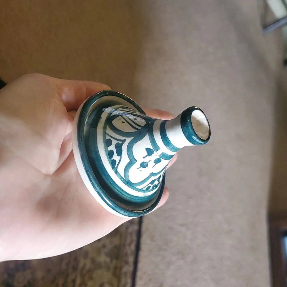 Handcrafted Ceramic Tagine Set - Green and White Set Of 2.